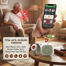 7/24 Yaşlı Hasta Sos Buton  Panik Bileklik Alarm Seti *WiFi Özellikli*